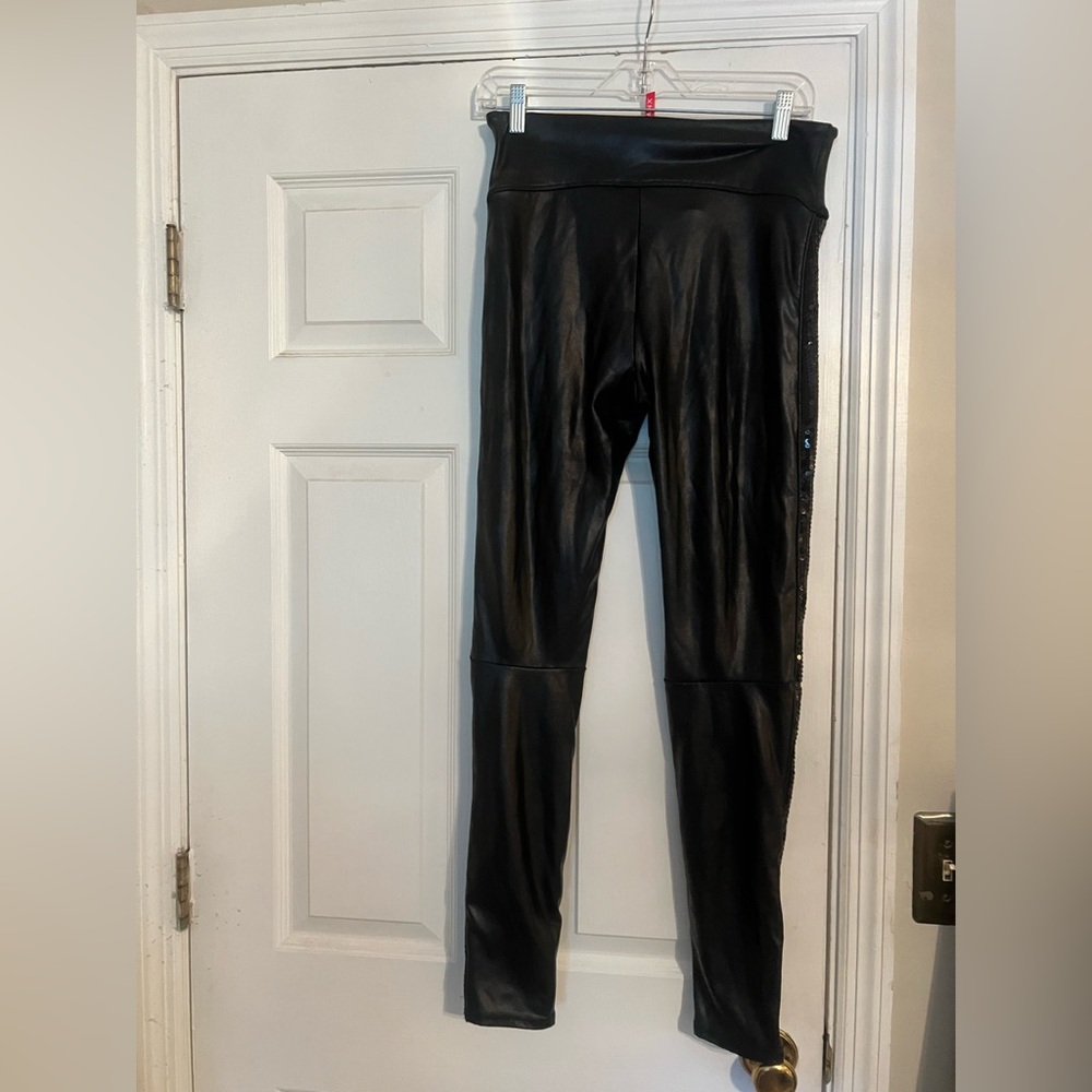 SPANX Sequin Faux Leather Black Leggings
